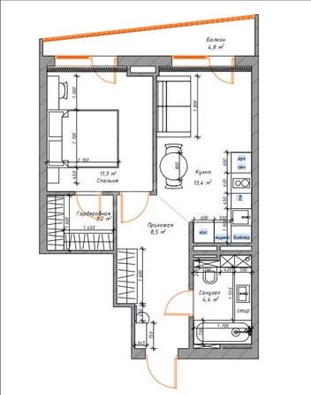 
  Продается 2-комн. квартира 45.6 м². Фото 2.