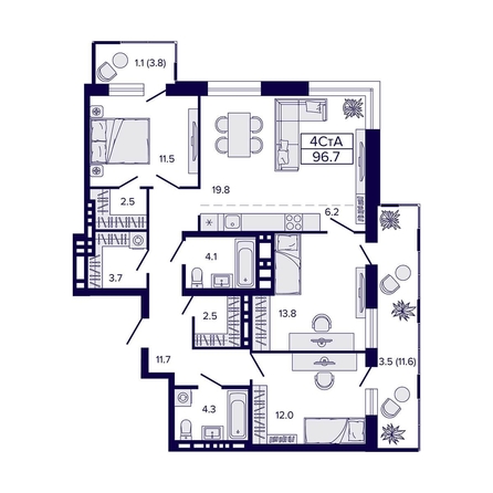 
  Продается 4-комн. квартира 96.7 м², в ЖК Луна. Фото 1.