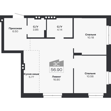 
  Продается 3-комн. квартира 56.9 м², в ЖК Базилик, дом 2. Фото 1.