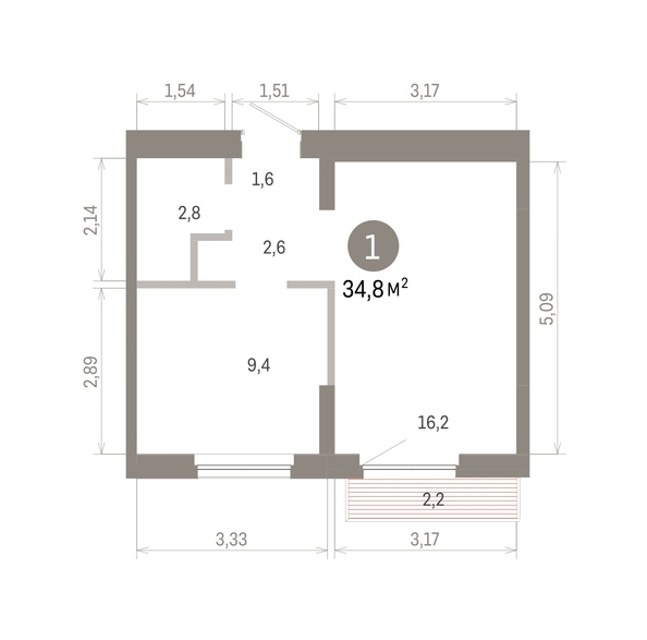 
  Продается 1-комн. квартира 34.76 м², в ЖК Пшеница, 6.1. Фото 1.