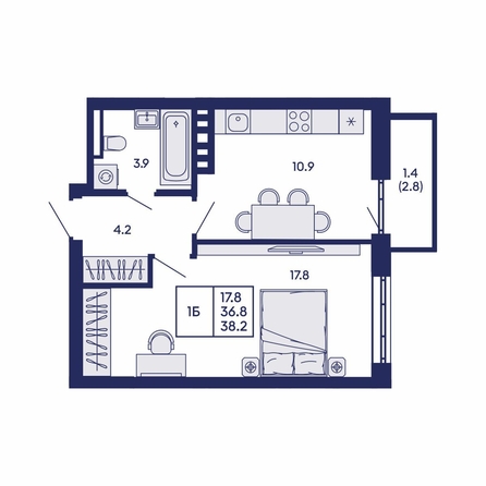 
  Продается 1-комн. квартира 38.2 м², в ЖК Горизонт, дом 2. Фото 2.
