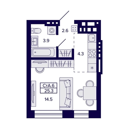 
  Продается студия 25.3 м², в ЖК Сподвижники, дом 1. Фото 1.