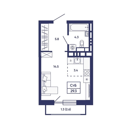 
  Продается студия 29.3 м², в ЖК Сподвижники, дом 2. Фото 1.