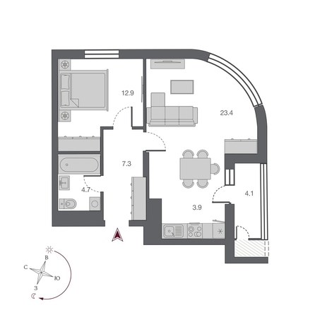 
  Продается 2-комн. квартира 55.5 м², в ЖК Беринг, дом 2. Фото 1.