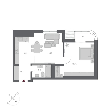 
  Продается 1-комн. квартира 56.07 м², в ЖК Беринг, дом 3. Фото 2.