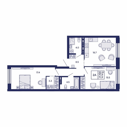 
  Продается 2-комн. квартира 71.9 м², в ЖК Сила леса, корп 2. Фото 1.