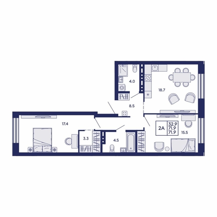 
  Продается 2-комн. квартира 71.9 м², в ЖК Сила леса, корп 2. Фото 2.
