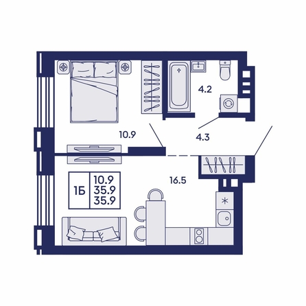 
  Продается 1-комн. квартира 35.9 м², в ЖК Сила леса, корп 2. Фото 1.