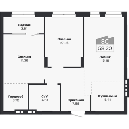 
  Продается 3-комн. квартира 58.2 м², в ЖК Базилик, дом 2. Фото 1.