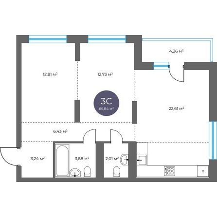 
  Продается 3-комн. квартира 65.84 м², в  Квартал на Российской, дом 2. Фото 1.