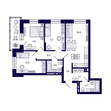 
  Продается 3-комн. квартира 80.9 м², в ЖК Сподвижники, дом 1. Фото 1.