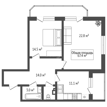 
  Продается 2-комн. квартира 67.4 м². Фото 3.