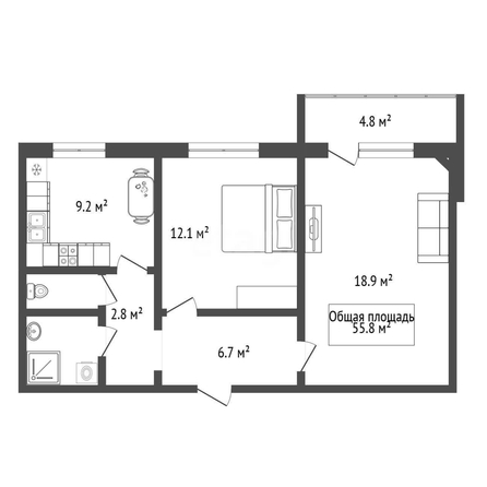 
  Продается 2-комн. квартира 55.8 м². Фото 3.