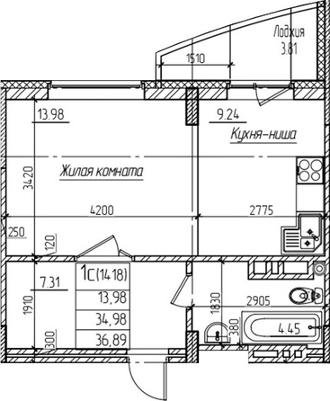 
  Продается студия 34.9 м², в ЖК Возрождение. Фото 1.