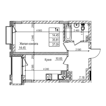 
  Продается 1-комн. квартира 35.8 м², в ЖК Чернышевский, корп 3.3. Фото 1.