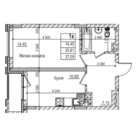 
  Продается 1-комн. квартира 35.8 м², в ЖК Чернышевский, корп 3.3. Фото 1.