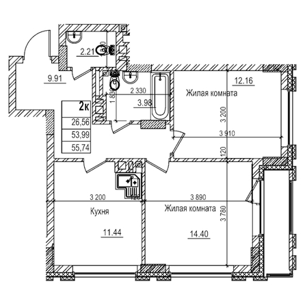 
  Продается 2-комн. квартира 52.9 м², в ЖК Чернышевский, корп 3.3. Фото 1.