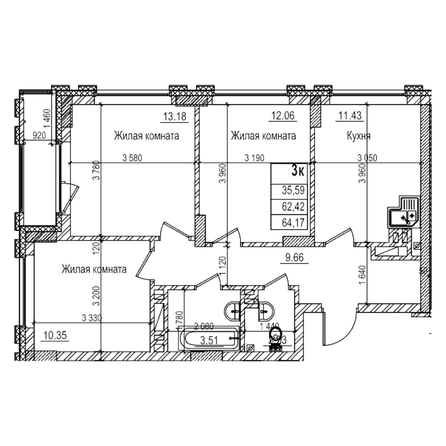 
  Продается 3-комн. квартира 62.4 м², в ЖК Чернышевский, корп 3.3. Фото 1.