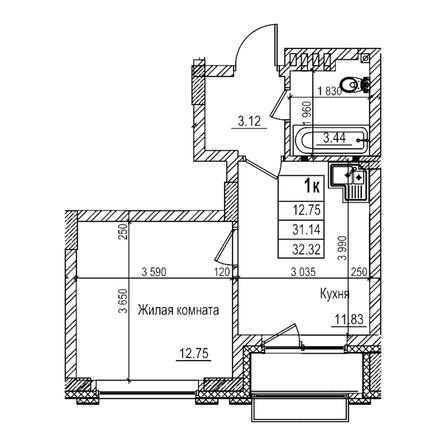 
  Продается 1-комн. квартира 31.1 м², в ЖК Чернышевский, корп 3.3. Фото 1.