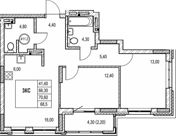 
  Продается 2-комн. квартира 66.3 м², в ЖК Автограф. Фото 1.