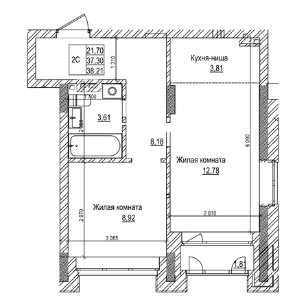 
  Продается 2-комн. квартира 37.3 м², в ЖК Комсомольский проспект, дом 2. Фото 1.