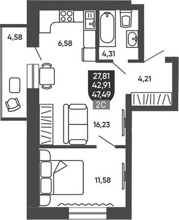 
  Продается 2-комн. квартира 43.83 м², в ЖК Ермак. Фото 1.