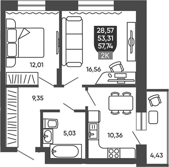 
  Продается 2-комн. квартира 54.2 м², в ЖК Ермак. Фото 1.