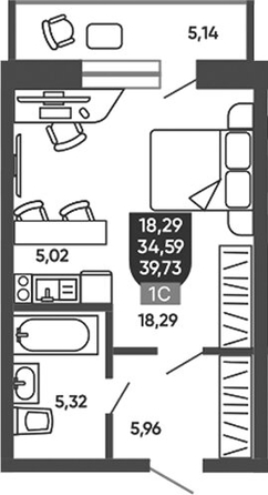 
  Продается студия 35.62 м², в ЖК Ермак. Фото 1.