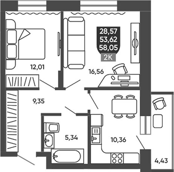 
  Продается 2-комн. квартира 54.5 м², в ЖК Ермак. Фото 1.