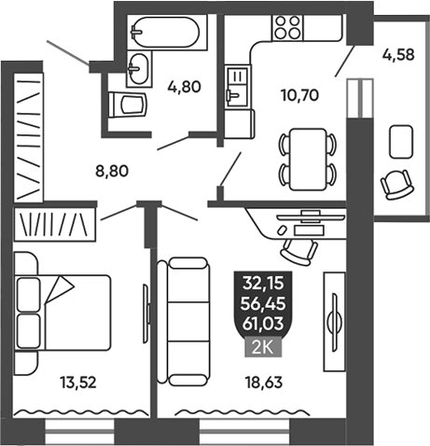 
  Продается 2-комн. квартира 57.37 м², в ЖК Ермак. Фото 1.