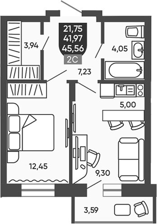 
  Продается 2-комн. квартира 41.97 м², в ЖК Ермак. Фото 1.