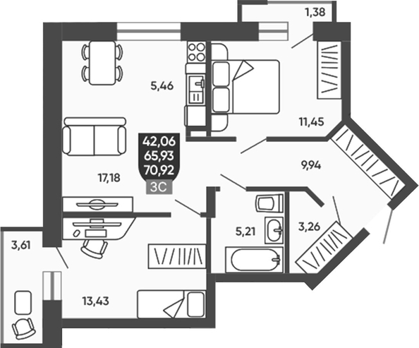 
  Продается 2-комн. квартира 65.93 м², в ЖК Ермак. Фото 1.