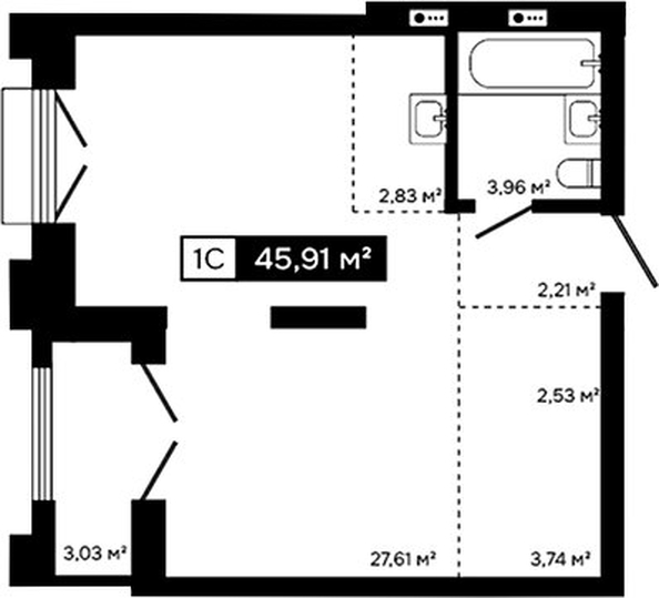 
  Продается студия 42.88 м², в ЖК Платина. Фото 1.