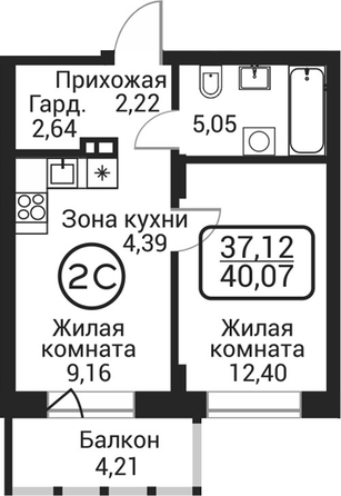 
  Продается 2-комн. квартира 35.86 м², в ЖК Пегас. Фото 1.