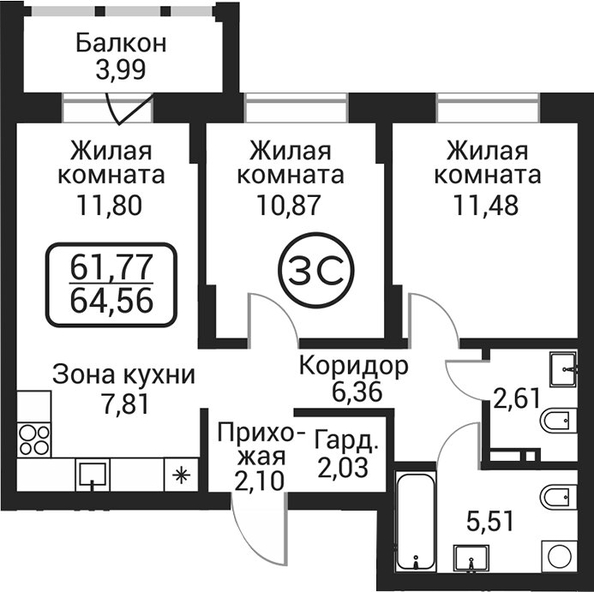 
  Продается 2-комн. квартира 60.57 м², в ЖК Пегас. Фото 1.