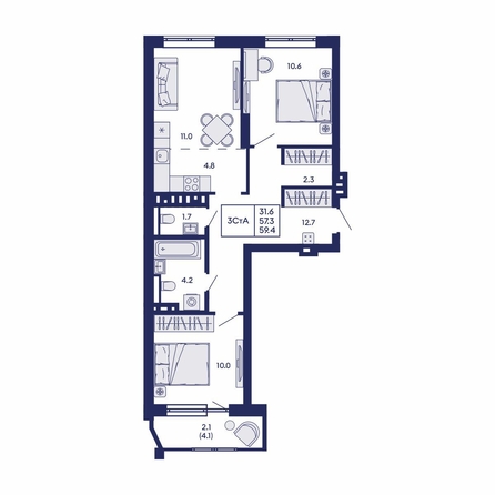 
  Продается 3-комн. квартира 59.4 м², в ЖК Горизонт, дом 2. Фото 2.