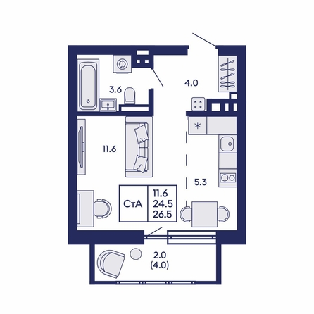 
  Продается студия 26.5 м², в ЖК Горизонт, дом 2. Фото 1.