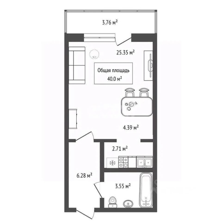 
  Продается студия 40 м². Фото 5.