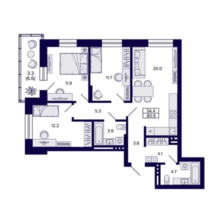 
  Продается 3-комн. квартира 80.9 м², в ЖК Сподвижники, дом 1. Фото 1.