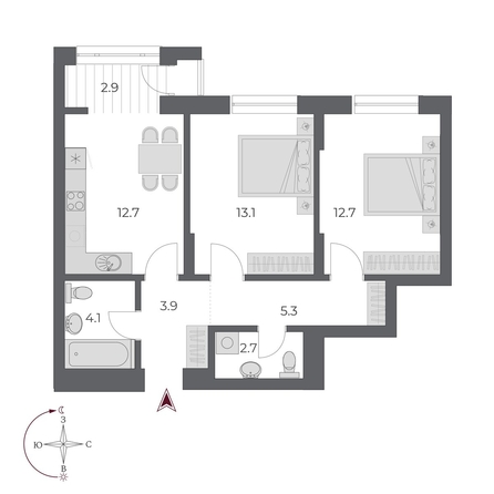 
  Продается 2-комн. квартира 57.4 м², в ЖК ОСКАР, дом 2. Фото 1.