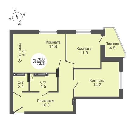 
  Продается 3-комн. квартира 72.3 м², в ЖК На Петухова, дом 2. Фото 1.