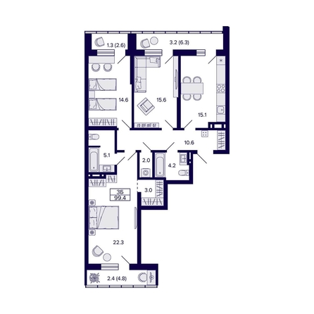 
  Продается 3-комн. квартира 99.4 м², в ЖК Грандо. Фото 1.