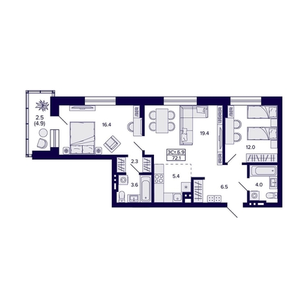 
  Продается 3-комн. квартира 72.1 м², в ЖК Сподвижники, дом 1. Фото 1.