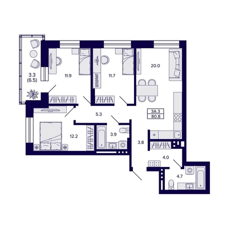 
  Продается 3-комн. квартира 80.8 м², в ЖК Сподвижники, дом 1. Фото 1.