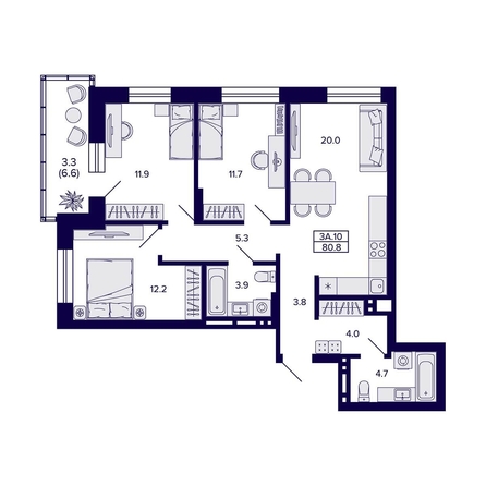
  Продается 3-комн. квартира 80.8 м², в ЖК Сподвижники, дом 1. Фото 2.