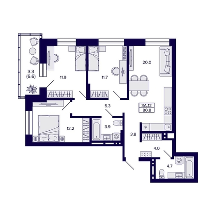
  Продается 3-комн. квартира 80.8 м², в ЖК Сподвижники, дом 1. Фото 1.