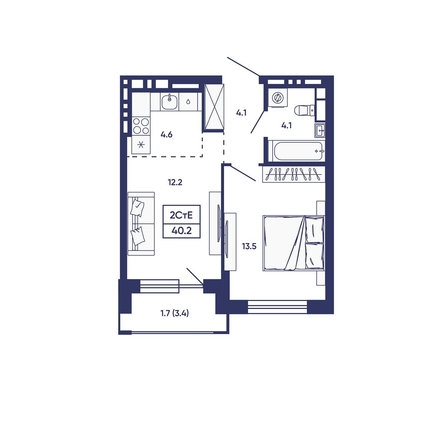 
  Продается 2-комн. квартира 40.2 м², в ЖК Сподвижники, дом 2. Фото 1.