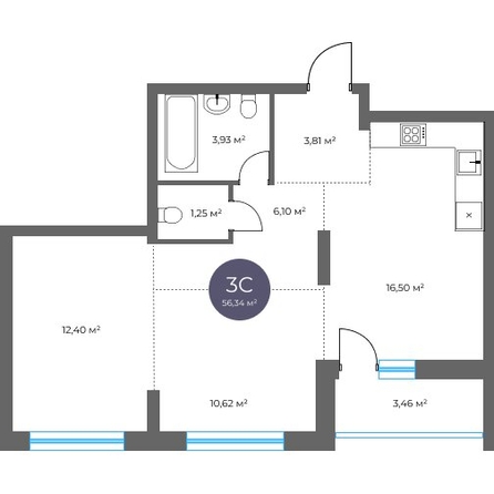 
  Продается 3-комн. квартира 56.34 м², в  Квартал на Российской, дом 3. Фото 1.