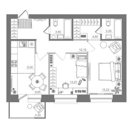 
  Продается 2-комн. квартира 72.46 м², в ЖК Спектр, дом 9. Фото 1.