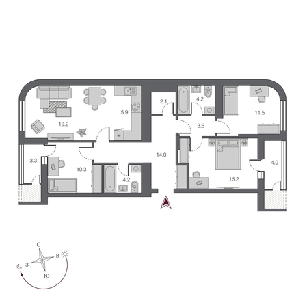 
  Продается 4-комн. квартира 95.6 м², в ЖК Беринг, дом 2. Фото 8.